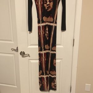 Jean Paul Gaultier Long jersey Black top with printed bodice. Size M